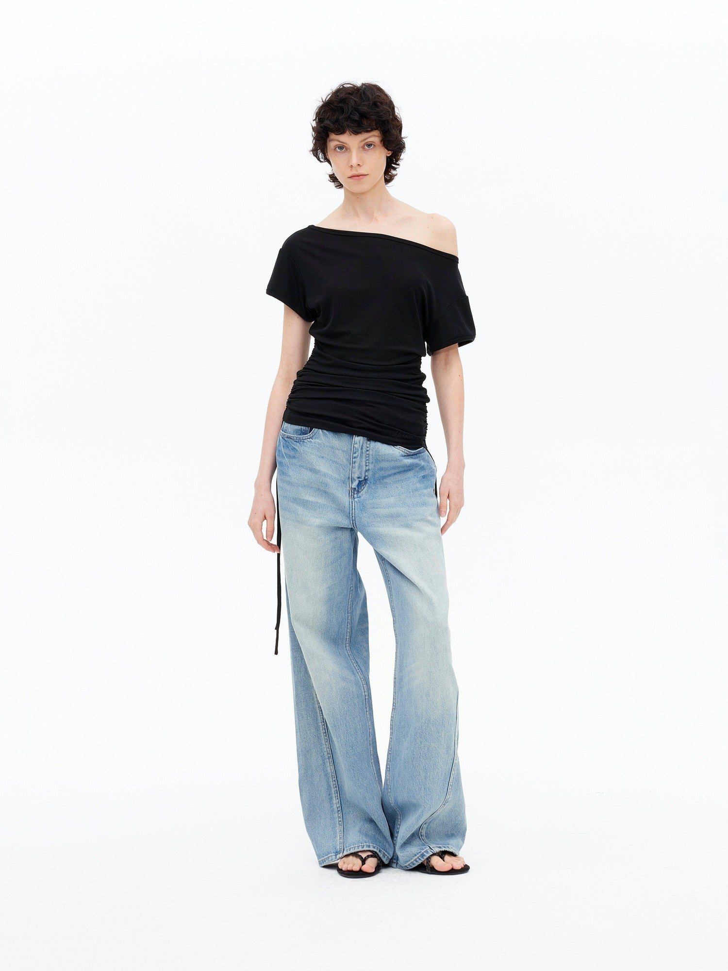AFTADAWN Black Drawstring Asymmetrical Slim Women&
