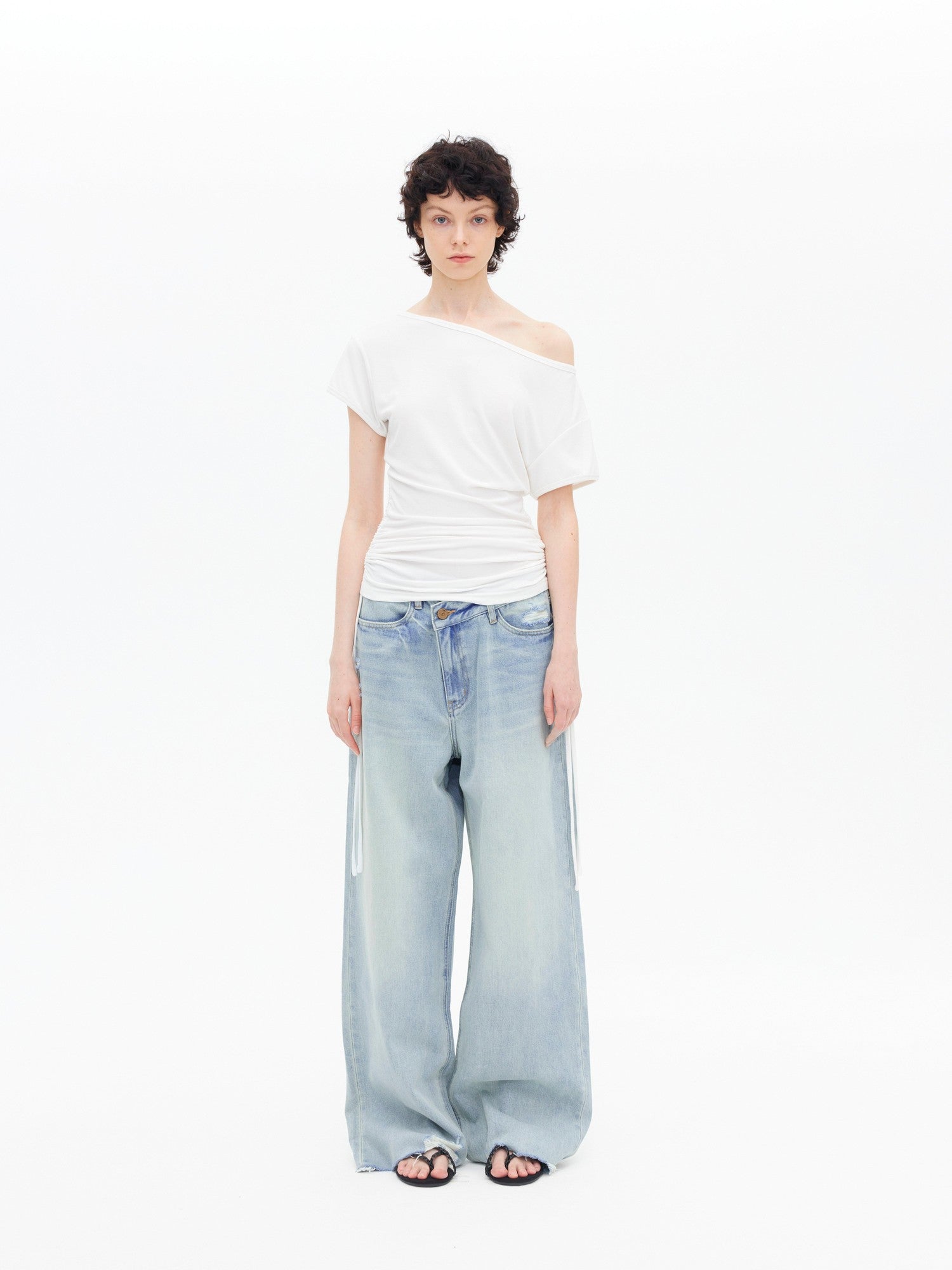 AFTADAWN Black Drawstring Asymmetrical Slim Women&
