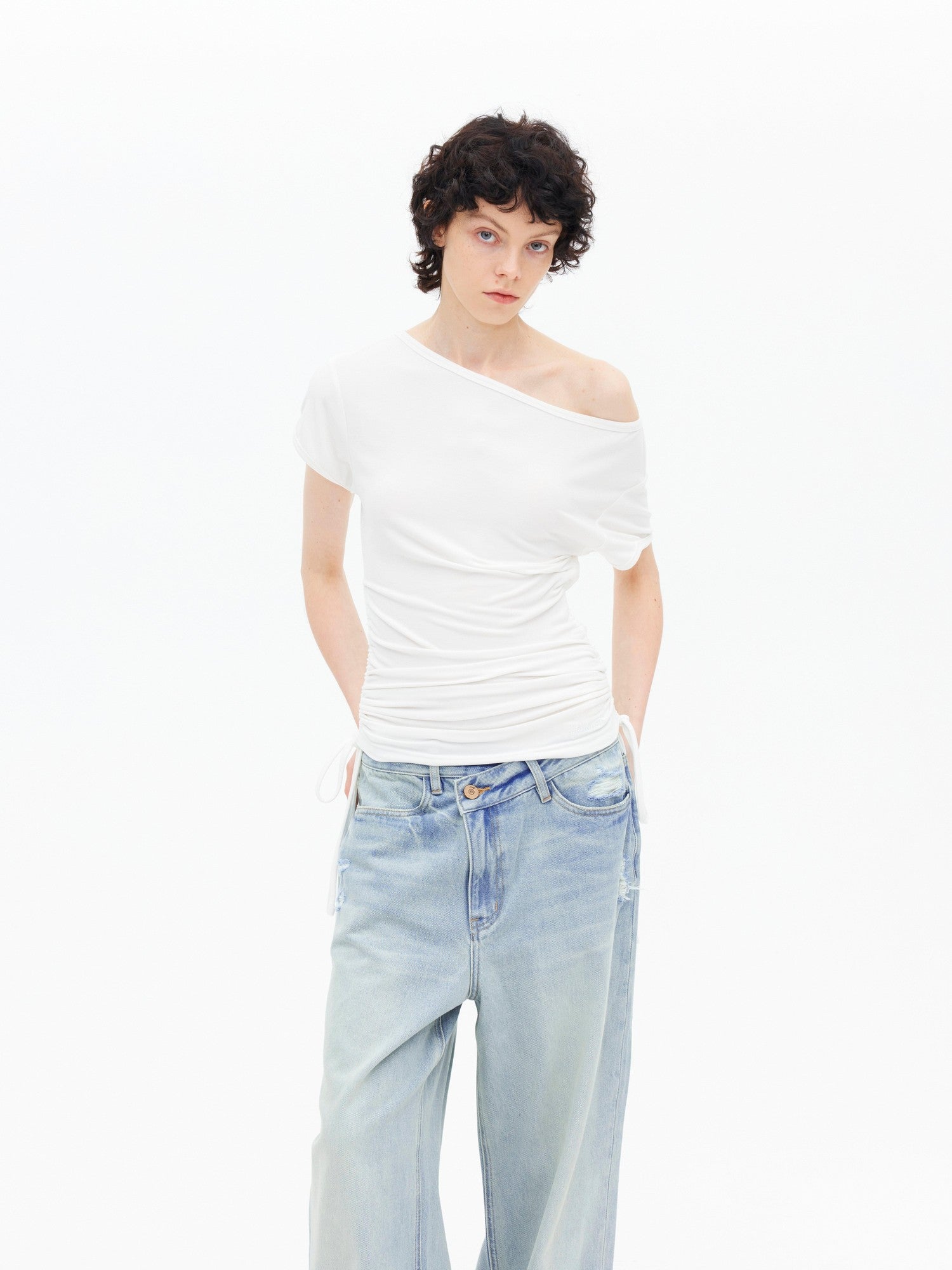 AFTADAWN Black Drawstring Asymmetrical Slim Women&