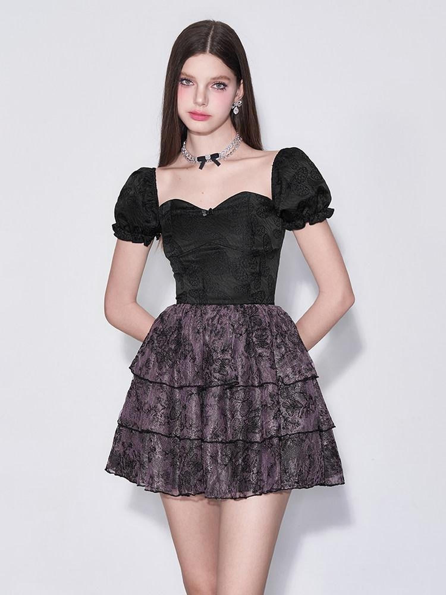 AFTADAWN Black Jacquard Lace Cinched Waist Women&