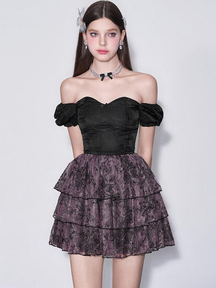 AFTADAWN Black Jacquard Lace Cinched Waist Women&