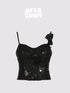 Black Lace Sequin Camisole With 3D Roses And V Waist Skirt Set