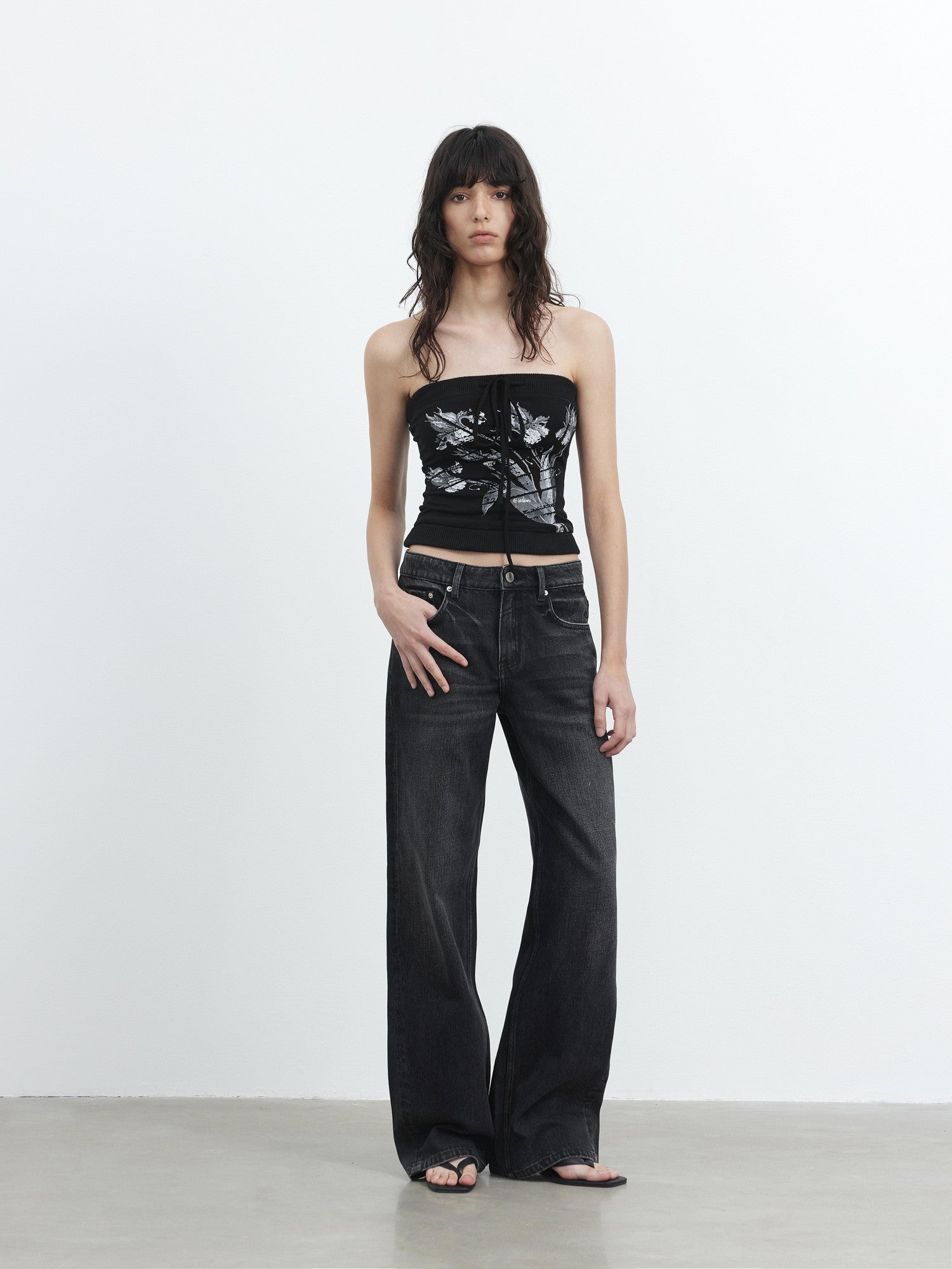 AFTADAWN Black Ribbed Spliced Lace Up Floral Print Slim Fit Women&