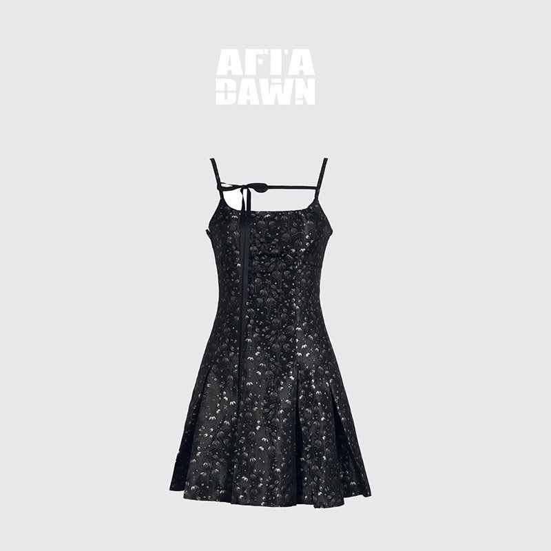 AFTADAWN_Black_Satin_Jacquard_Floral_Tie_Pleated_Women&