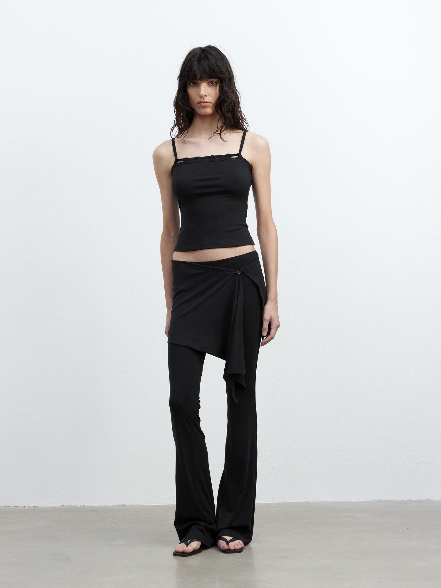 AFTADAWN Black Tie Strap Removable Slimming Micro Flare Women&