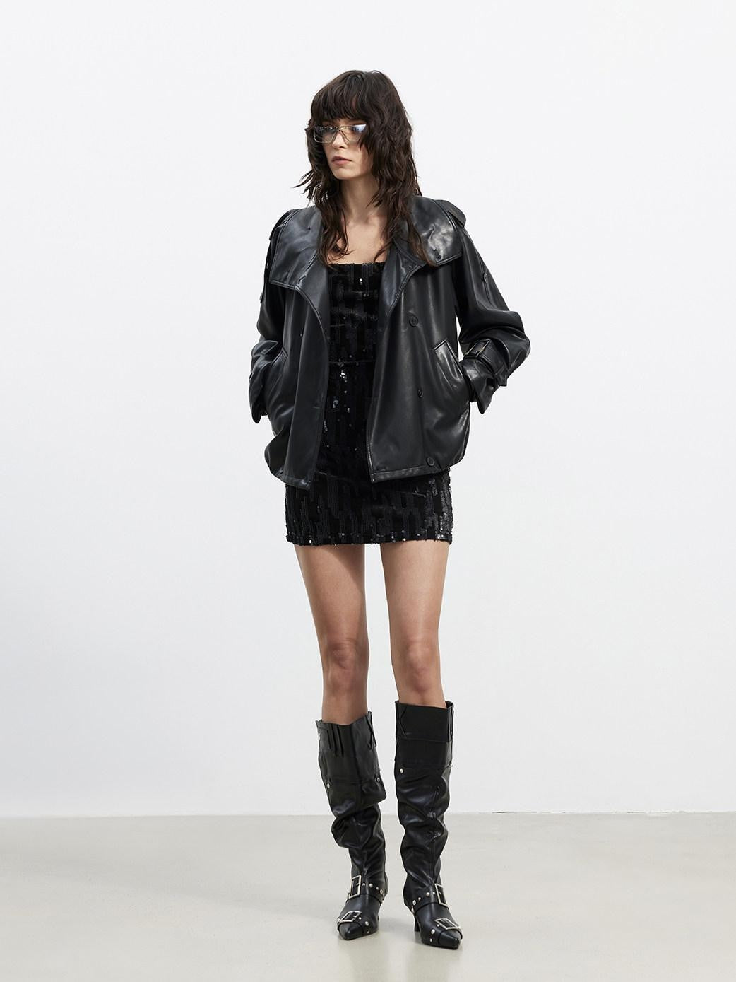 AFTADAWN Black Velvet Embroidered Sequin Women&
