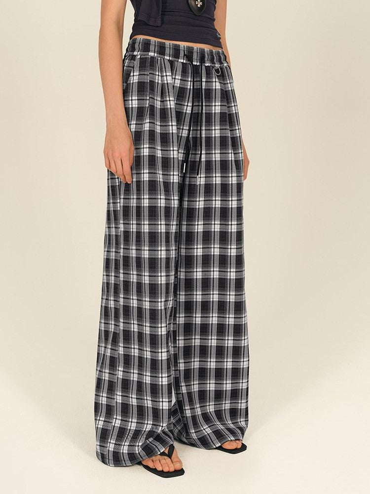AFTADAWN Black White Gingham Drawstring Pocket Women&