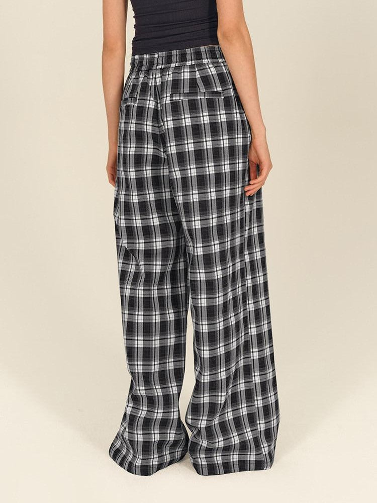 AFTADAWN Black White Gingham Drawstring Pocket Women&