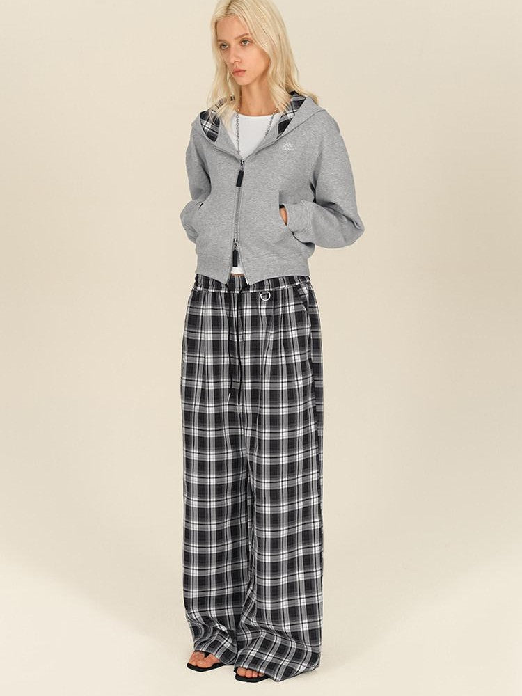 AFTADAWN Black White Gingham Drawstring Pocket Women&