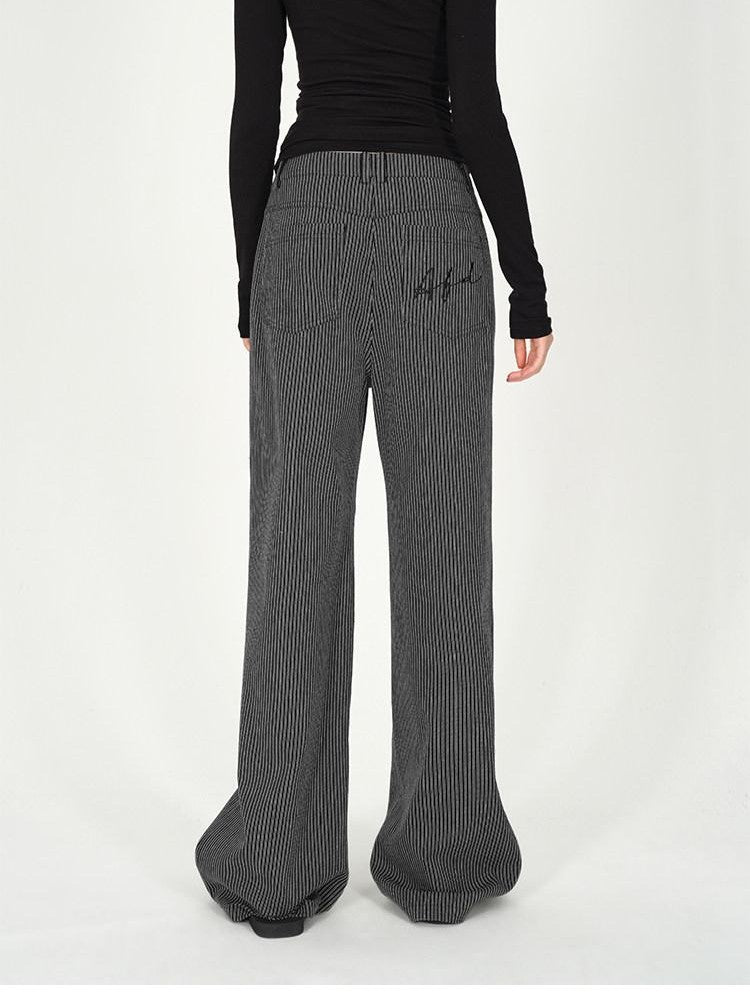 AFTADAWN Black White Vertical Stripe Pocket Low Waist Women&