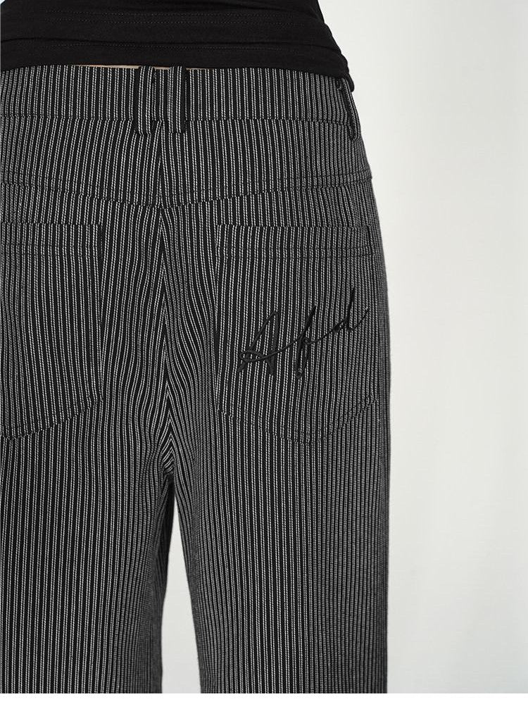AFTADAWN Black White Vertical Stripe Pocket Low Waist Women&