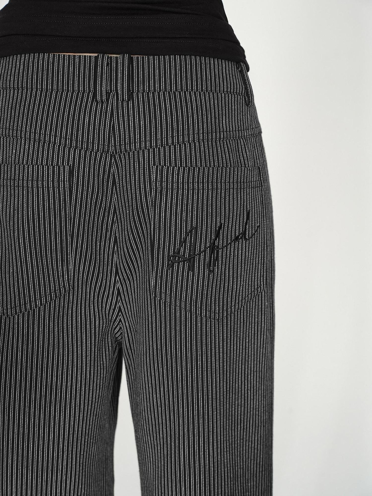 AFTADAWN Black White Vertical Stripe Pocket Low Waist Women&