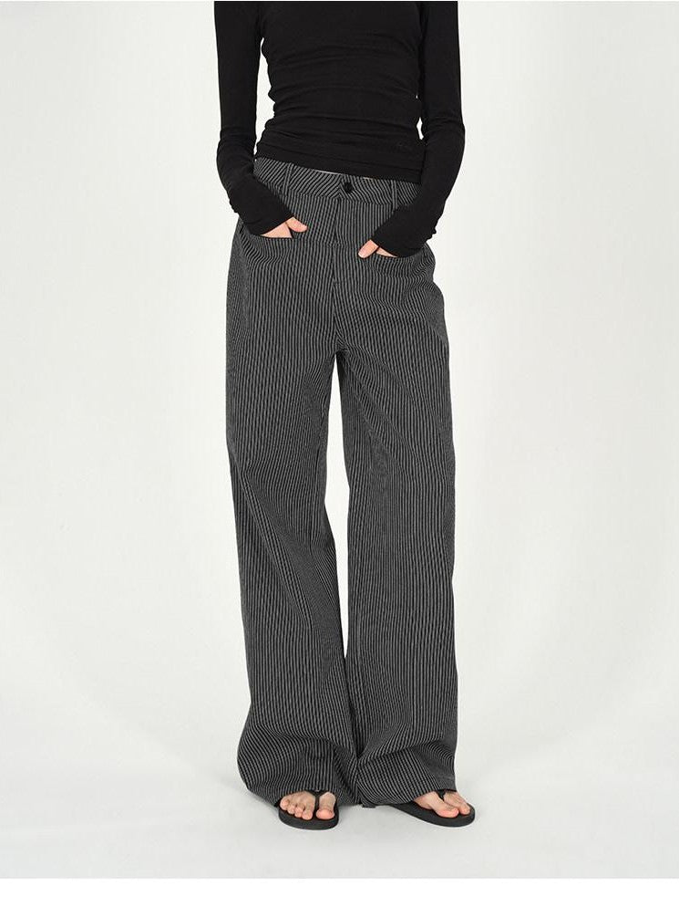 AFTADAWN Black White Vertical Stripe Pocket Low Waist Women&