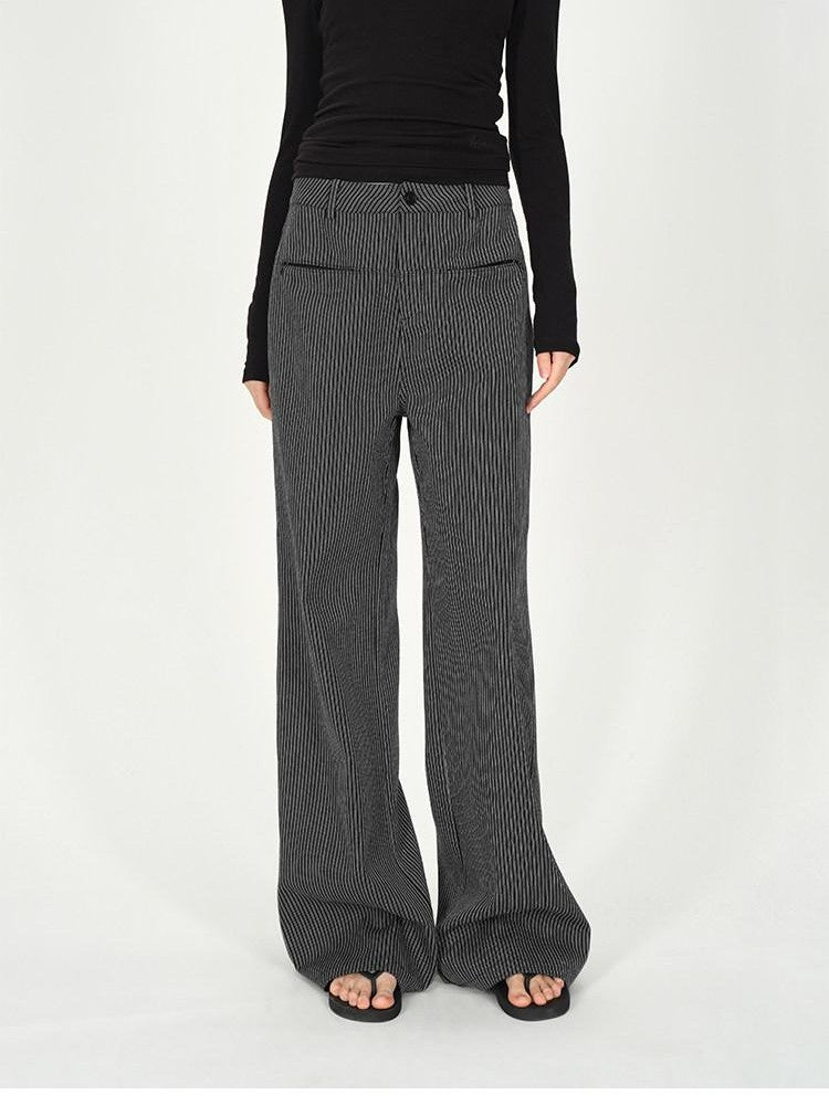 AFTADAWN Black White Vertical Stripe Pocket Low Waist Women&