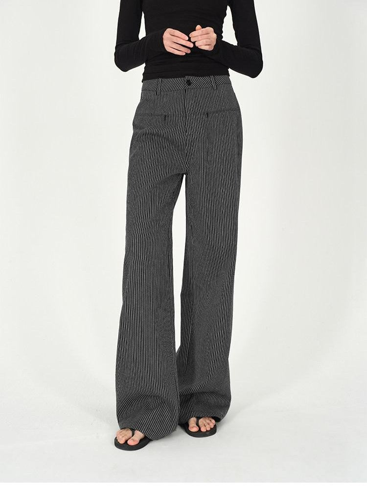 AFTADAWN Black White Vertical Stripe Pocket Low Waist Women&