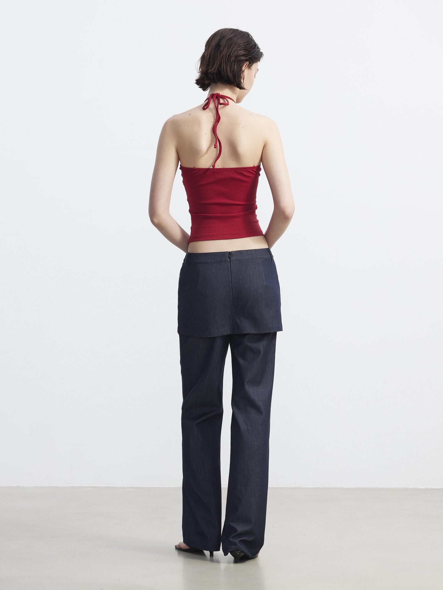 AFTADAWN Blue Faux Denim Draped Layered Spliced Women&