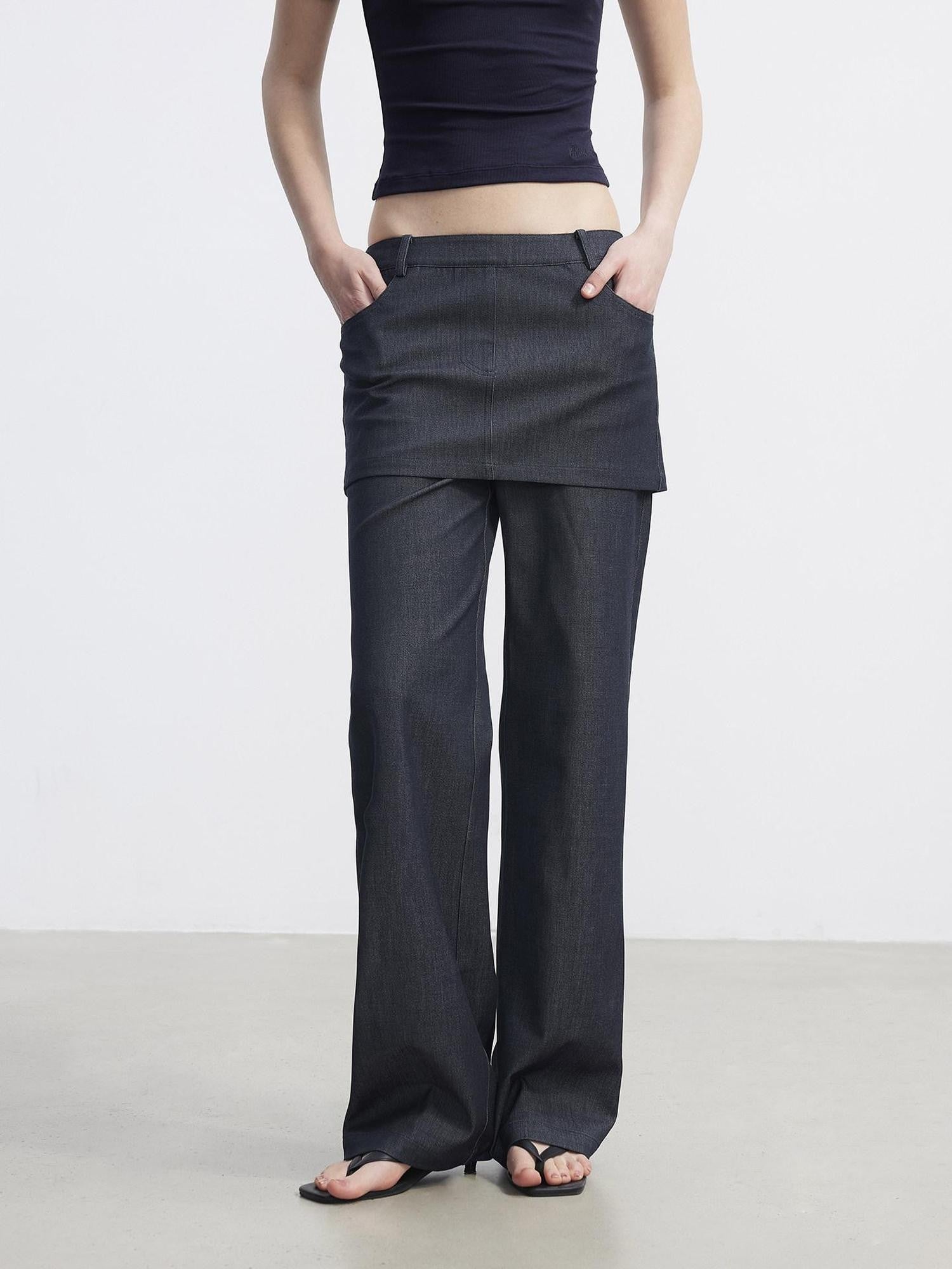 AFTADAWN Blue Faux Denim Draped Layered Spliced Women&