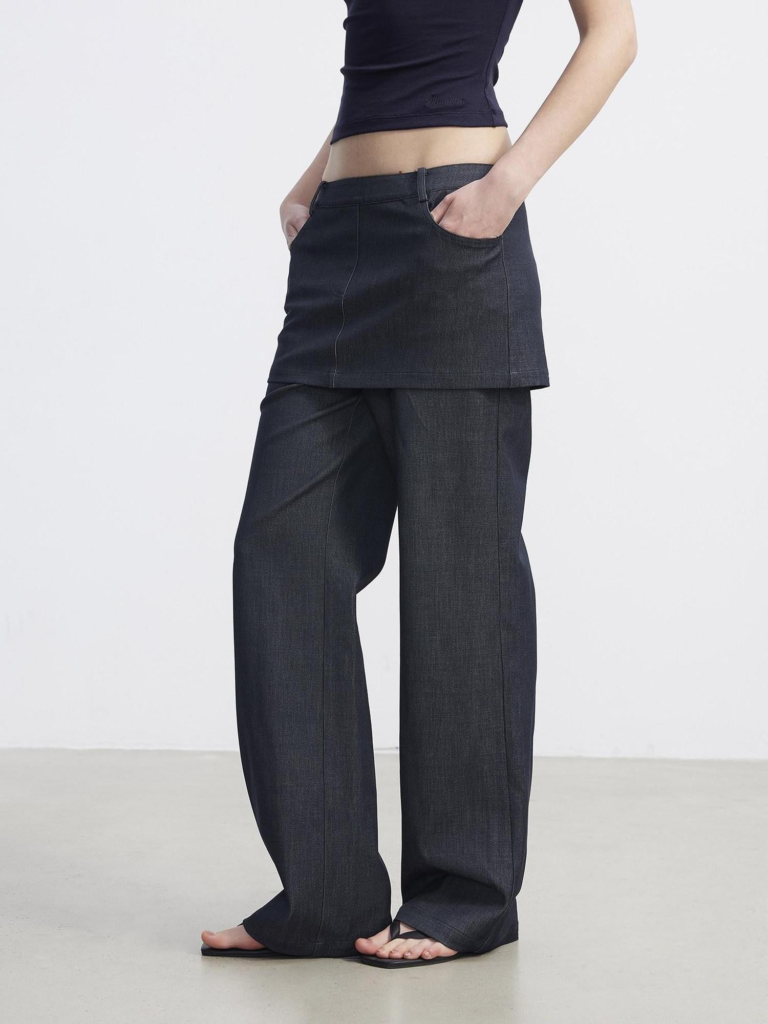 AFTADAWN Blue Faux Denim Draped Layered Spliced Women&