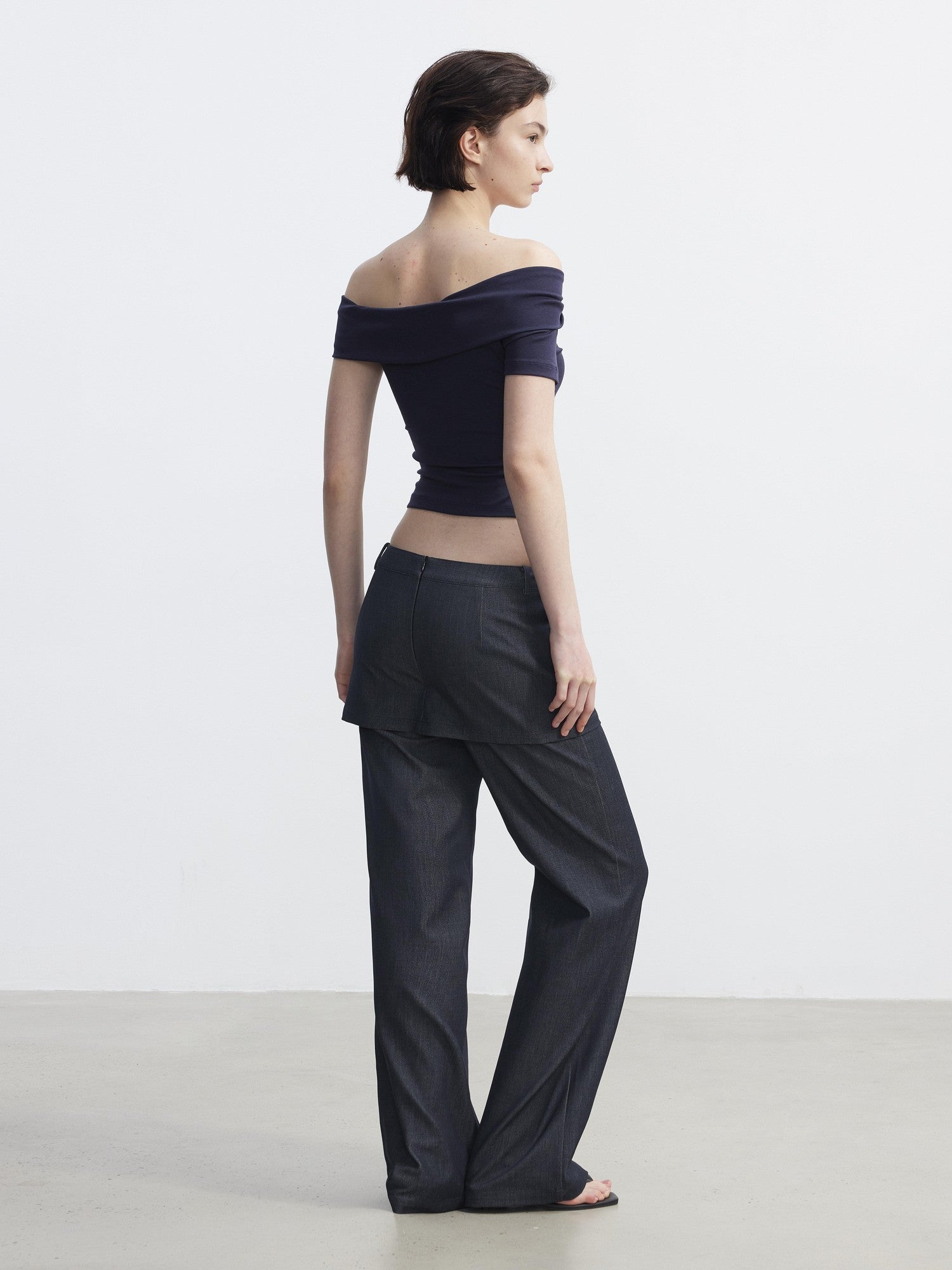 AFTADAWN Blue Faux Denim Draped Layered Spliced Women&