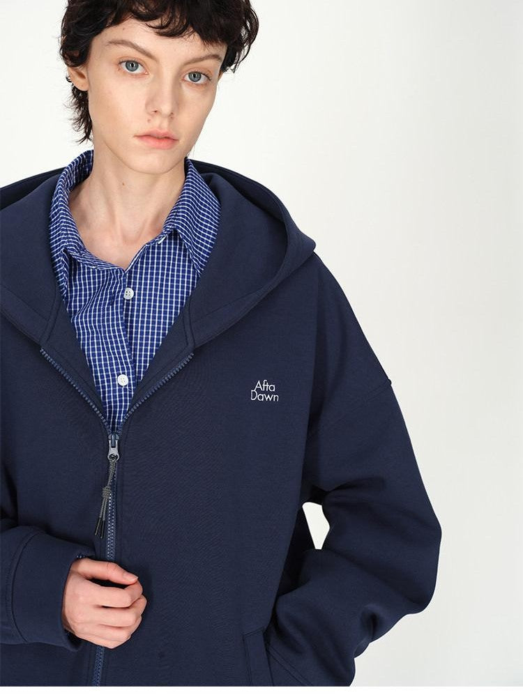 AFTADAWN Blue Hooded Zip A Line Solid Loose Women&