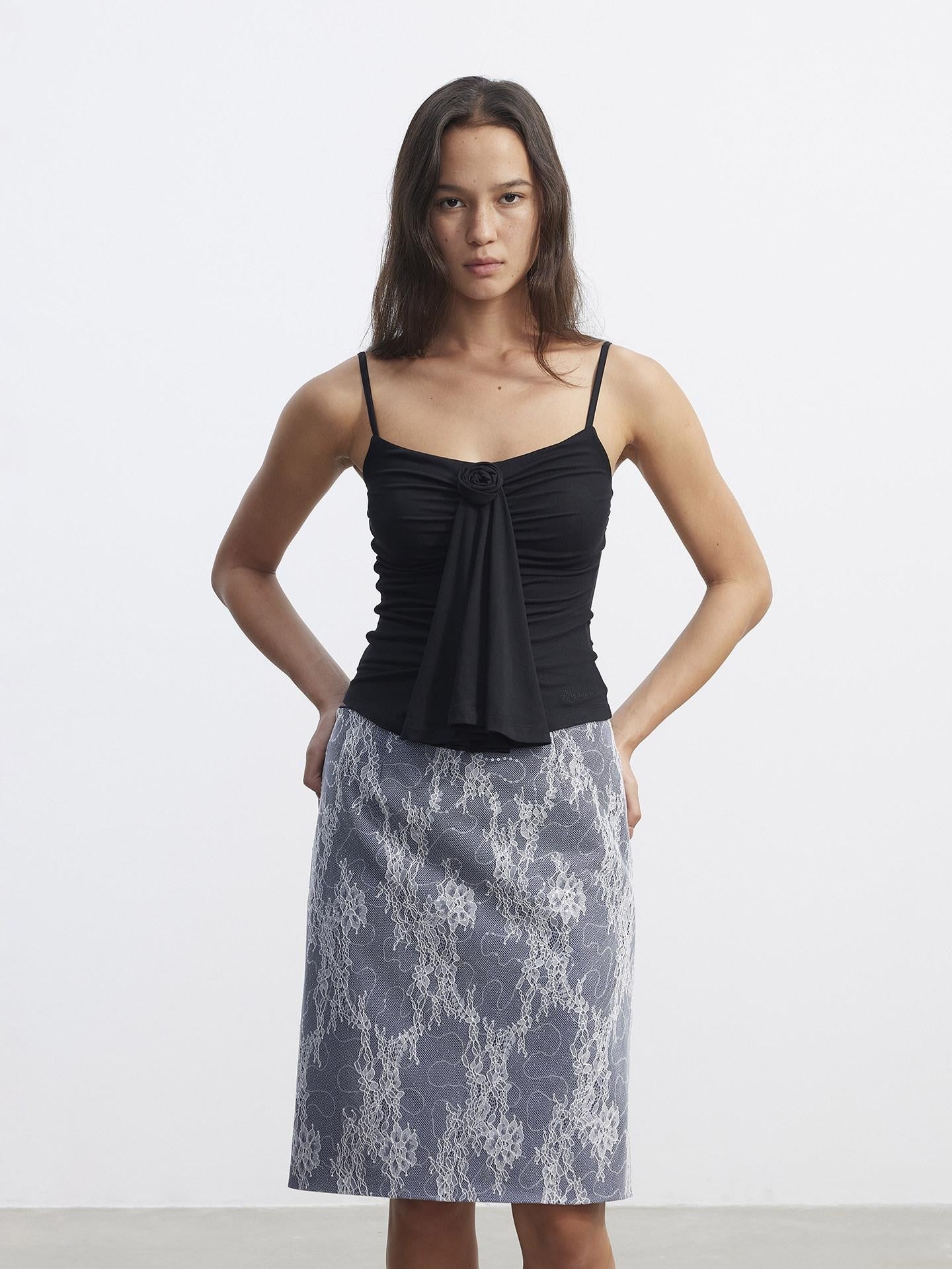 AFTADAWN Blue Lace Mesh Double Layer Spliced Embroidered Women&