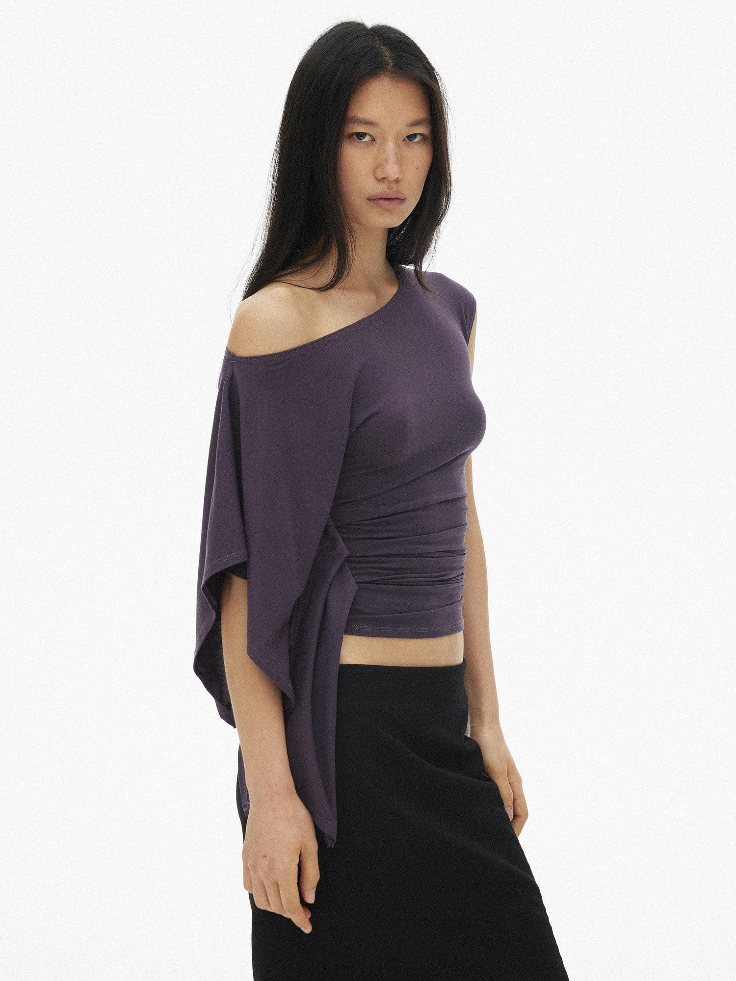 AFTADAWN Blue Purple One Shoulder Cinched Waist Pleated Women&