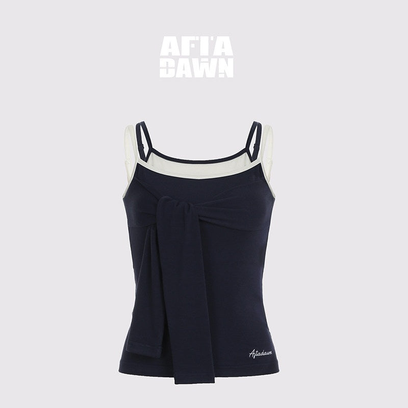 AFTADAWN_Blue_Spliced_Faux_Two_Piece_Tie_Knit_Formfitting_Women&
