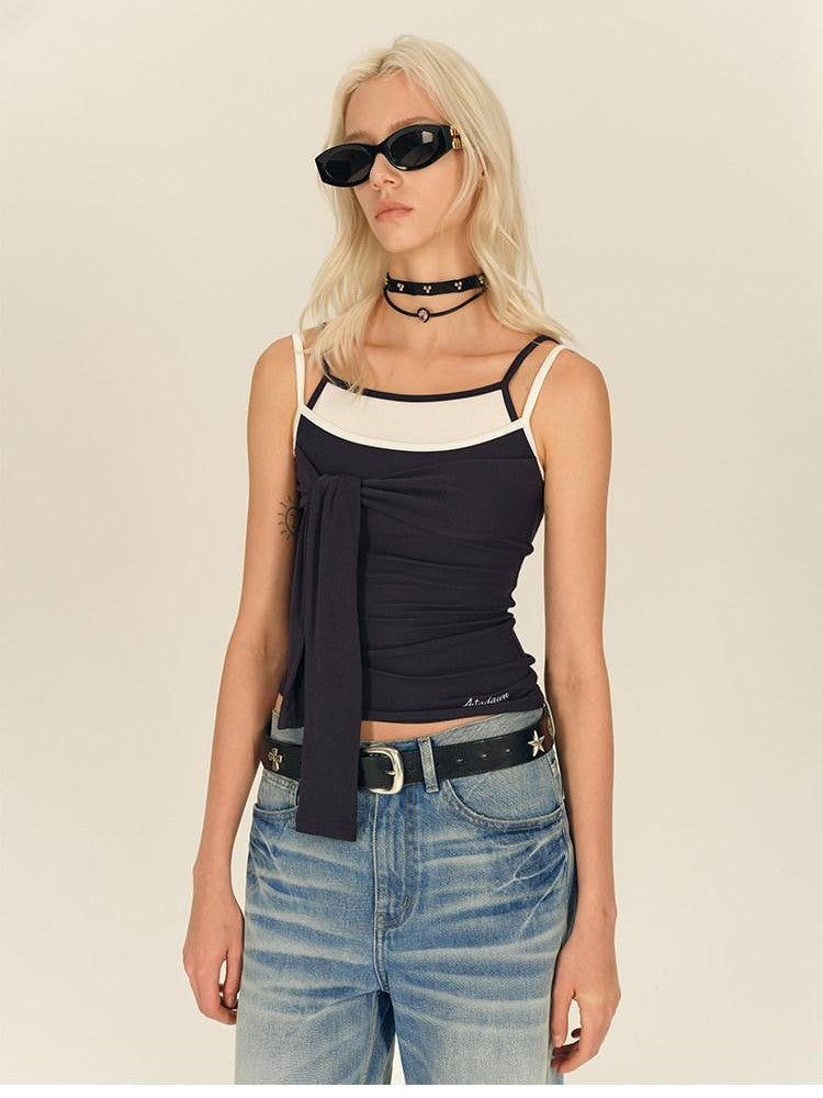 AFTADAWN Blue Spliced Faux Two Piece Tie Knit Formfitting Women&