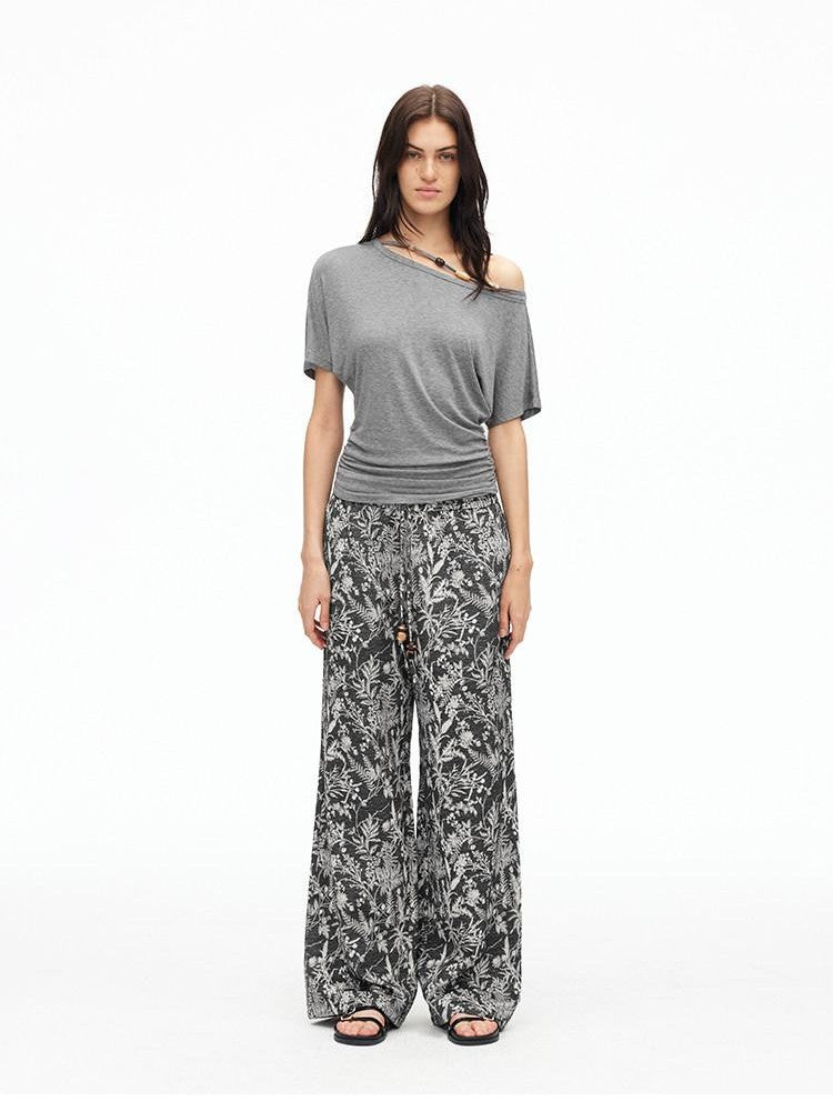 AFTADAWN Botanical Print Beaded Drawstring Women&
