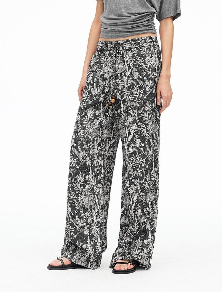 AFTADAWN Botanical Print Beaded Drawstring Women&