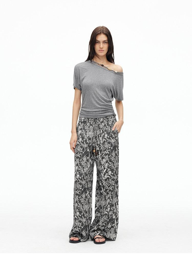 AFTADAWN Botanical Print Beaded Drawstring Women&