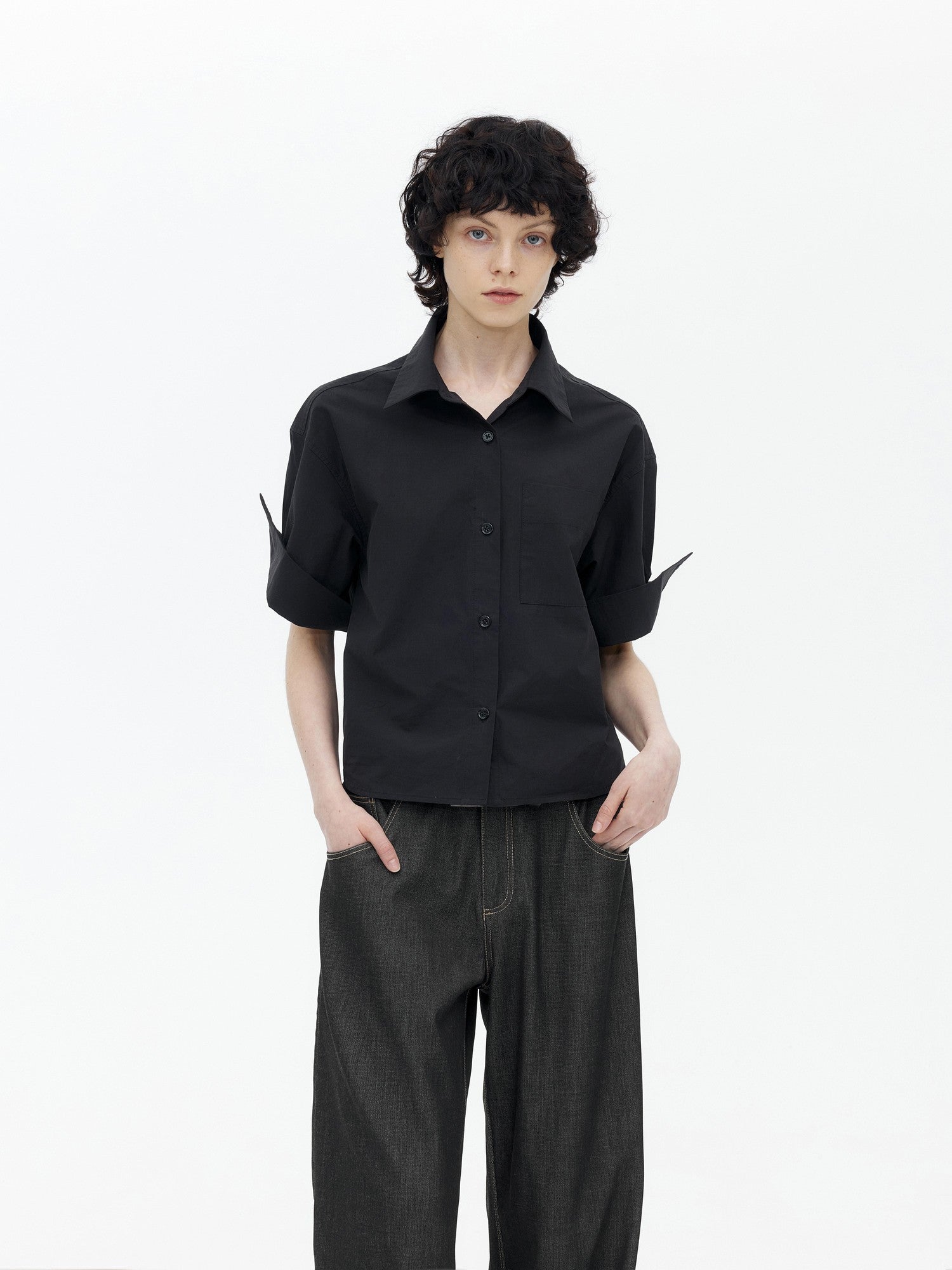 AFTADAWN Boxy Micro Pleat Texture Large Pocket Cuffed Women&