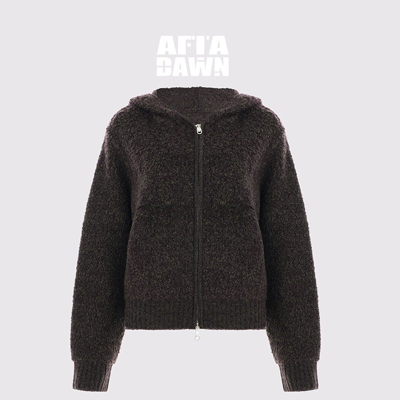 AFTADAWN_Brown_Double_Zip_Hooded_Cropped_Slouchy_Women&