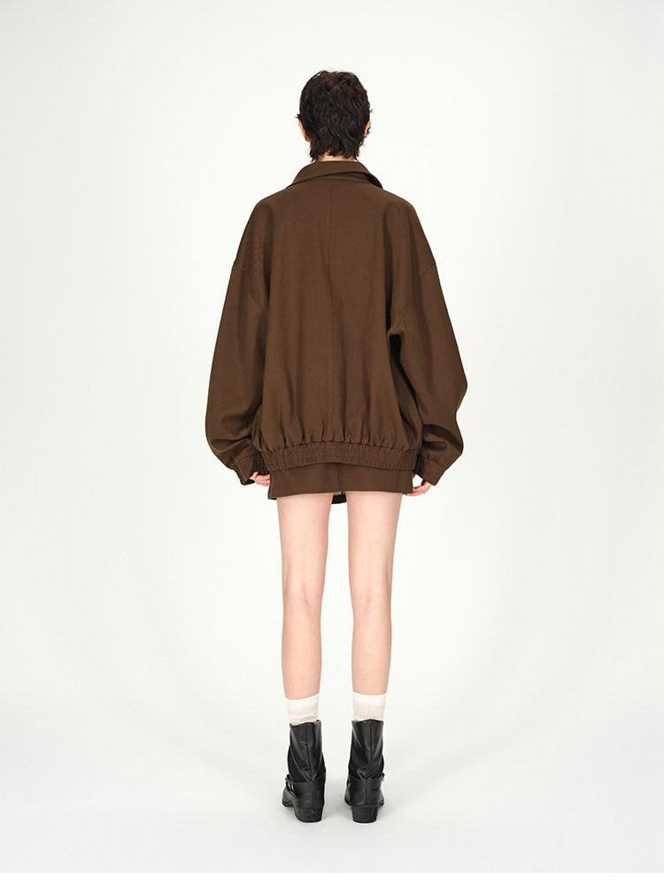 AFTADAWN Brown Lapel Double Zip Pockets A Line Women&
