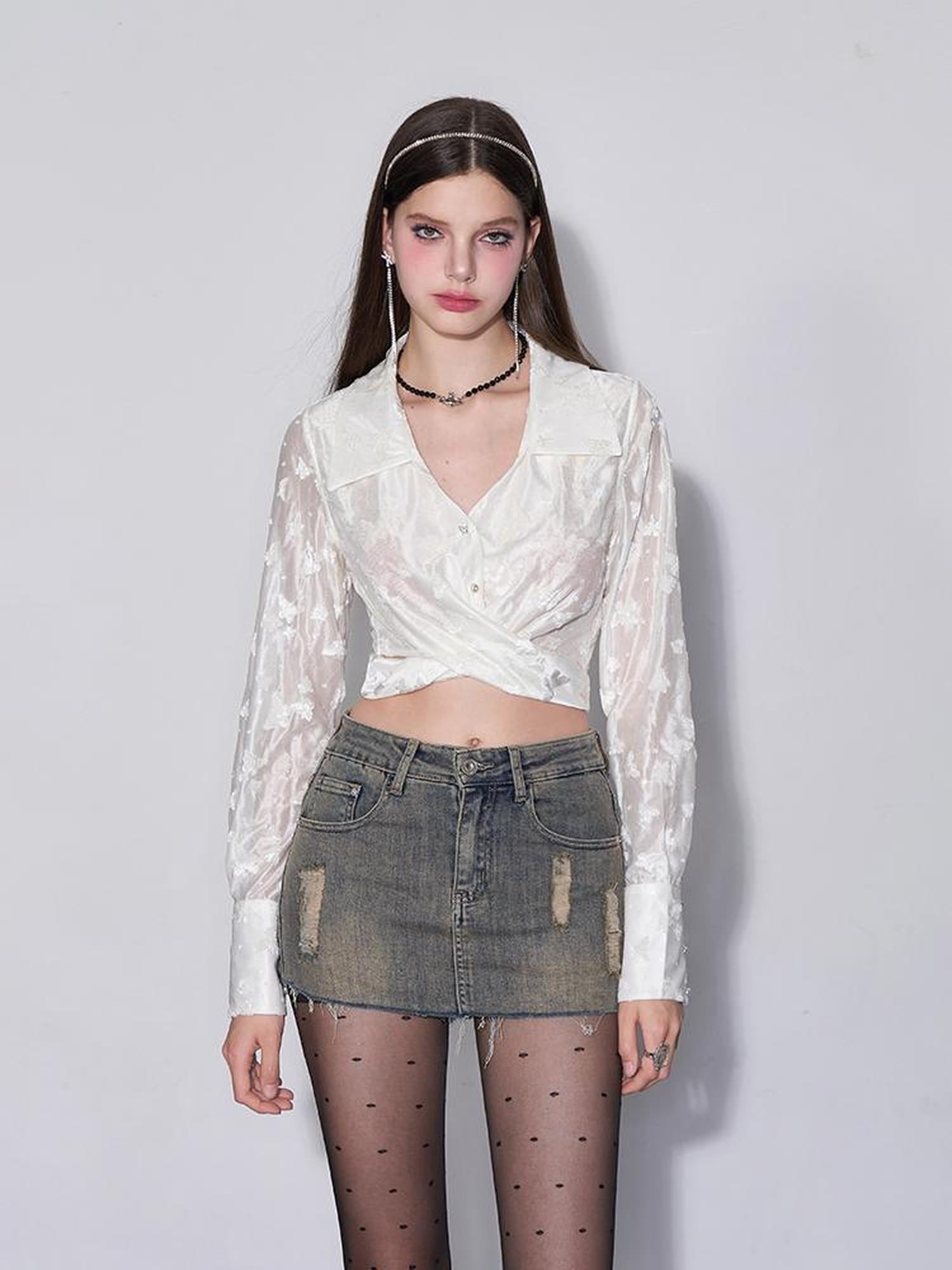 AFTADAWN Butterfly Dream Sheer Layering Shirt