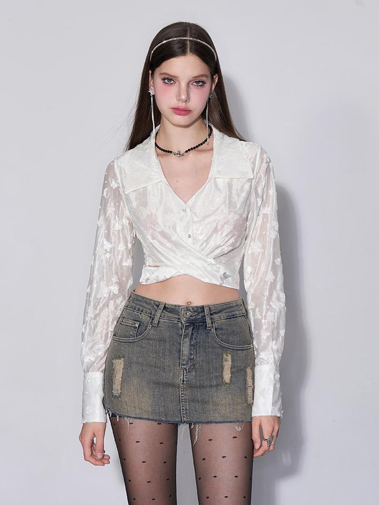 AFTADAWN Butterfly Dream Sheer Layering Shirt