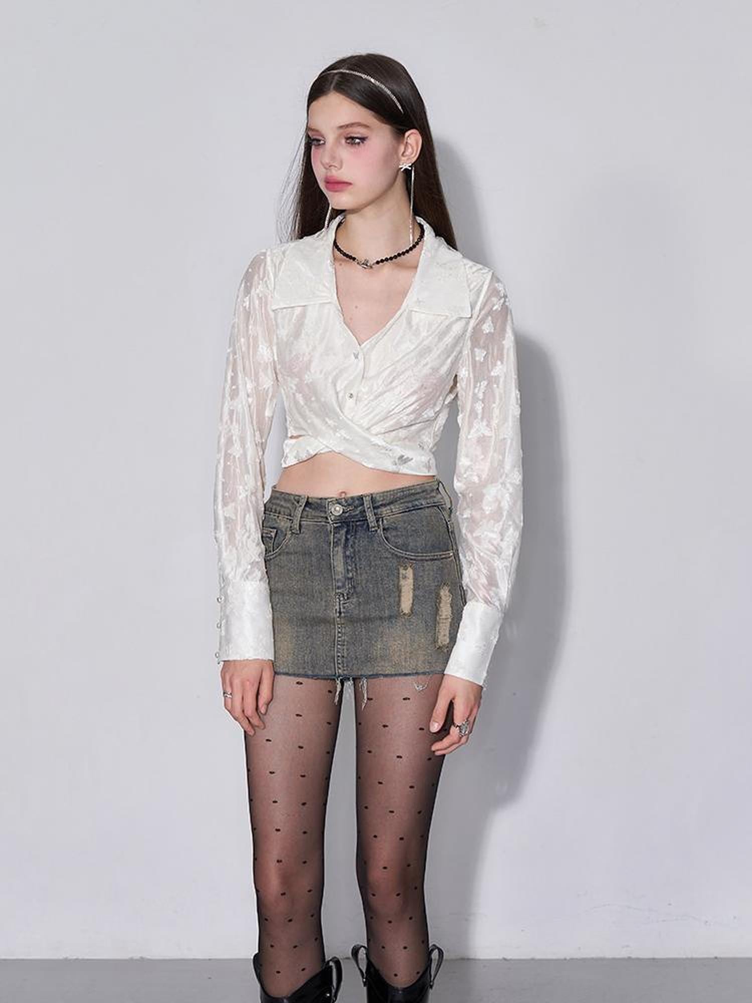 AFTADAWN Butterfly Dream Sheer Layering Shirt