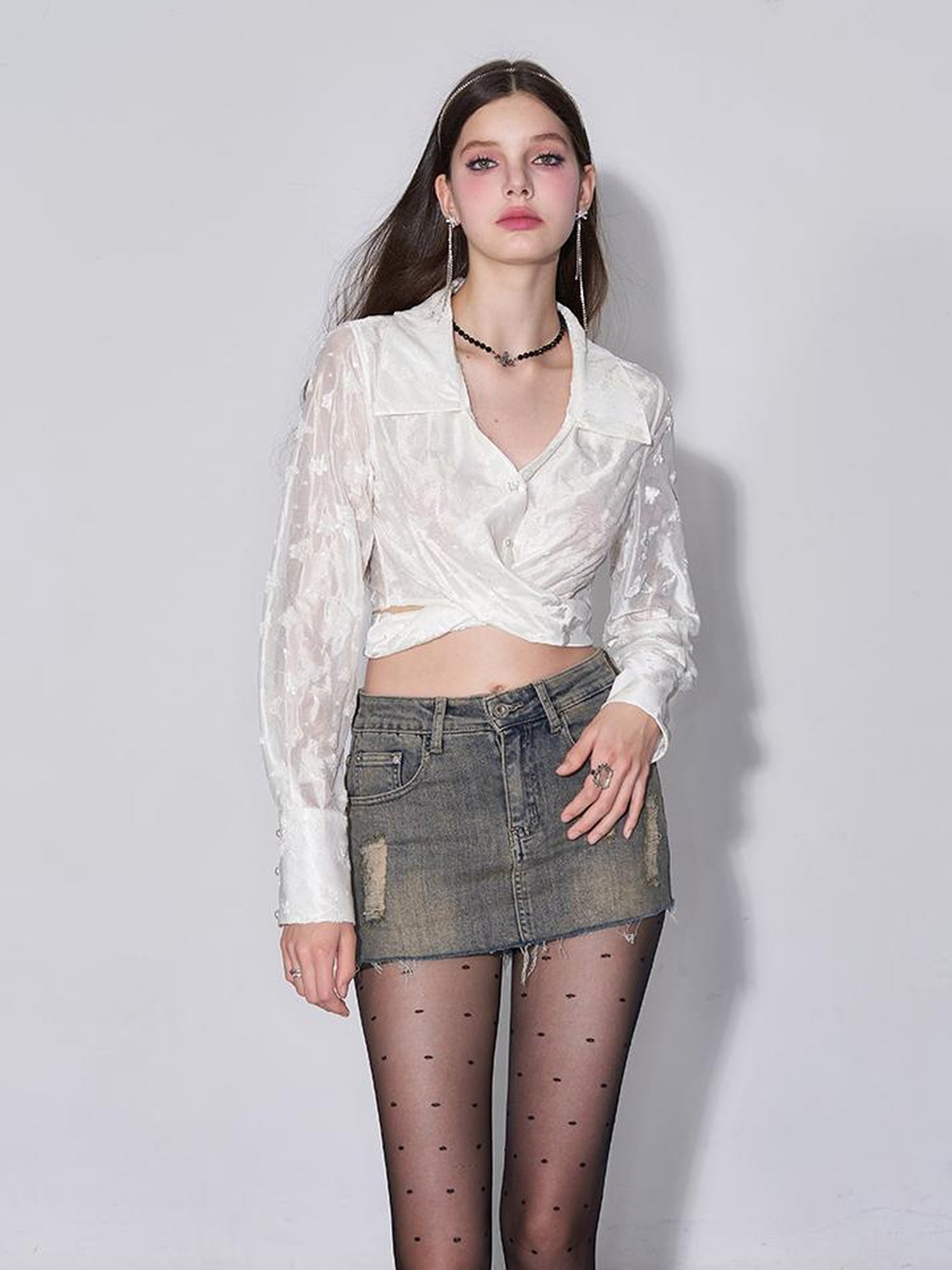 AFTADAWN Butterfly Dream Sheer Layering Shirt