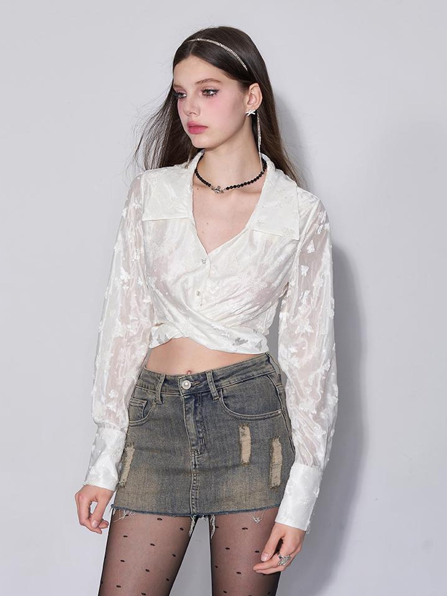 AFTADAWN Butterfly Dream Sheer Layering Shirt