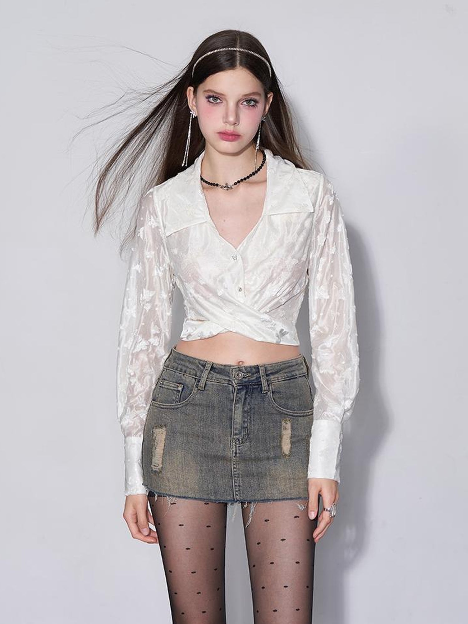 AFTADAWN Butterfly Dream Sheer Layering Shirt
