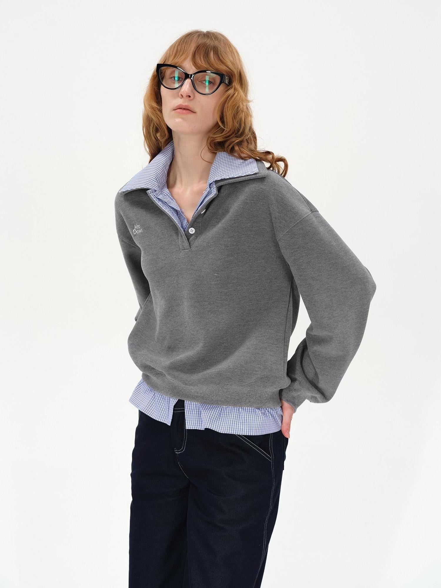AFTADAWN Checked Patchwork Polo Collar Women&