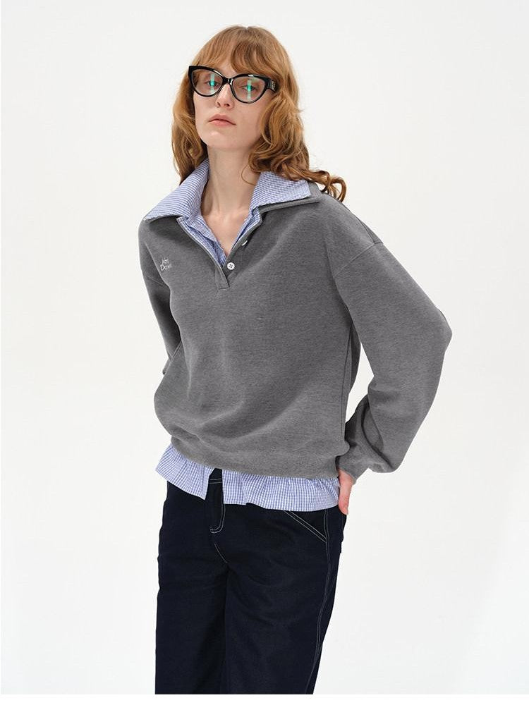 AFTADAWN Checked Patchwork Polo Collar Women&