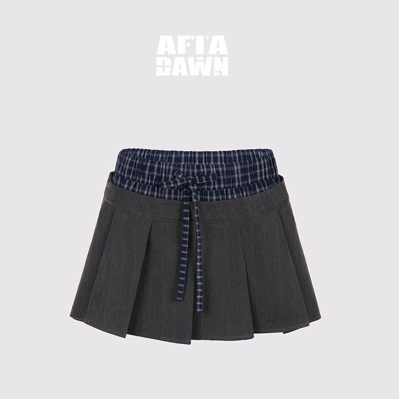 AFTADAWN_Checkered_Detachable_Double_Collar_Blazer_Pleated_Skirt_Set_MISSTT