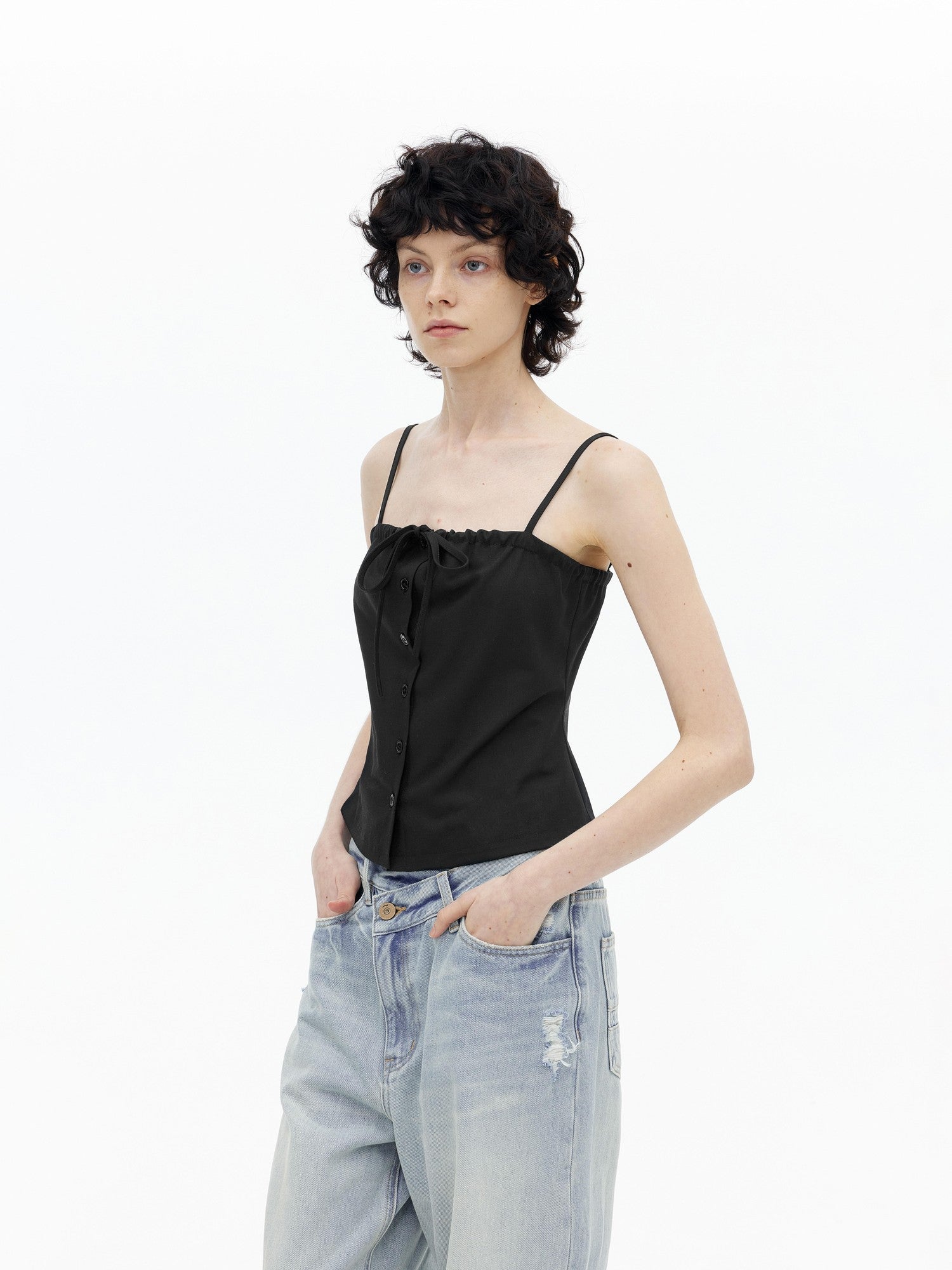 AFTADAWN Checkered Ruched Tie Buttoned Cinched Waist Women&