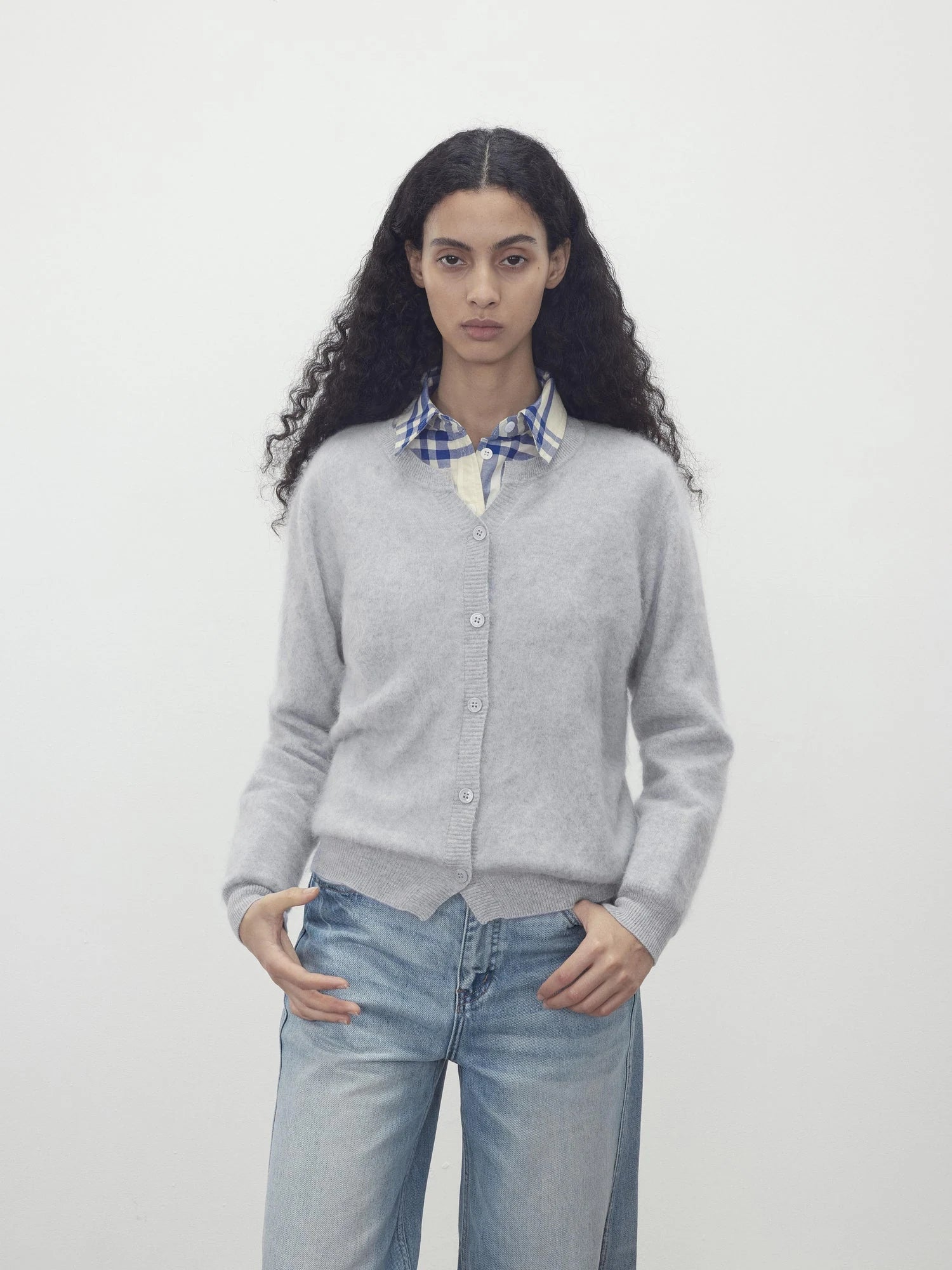 Classic Blue And White Check Oversized Collar Shirt