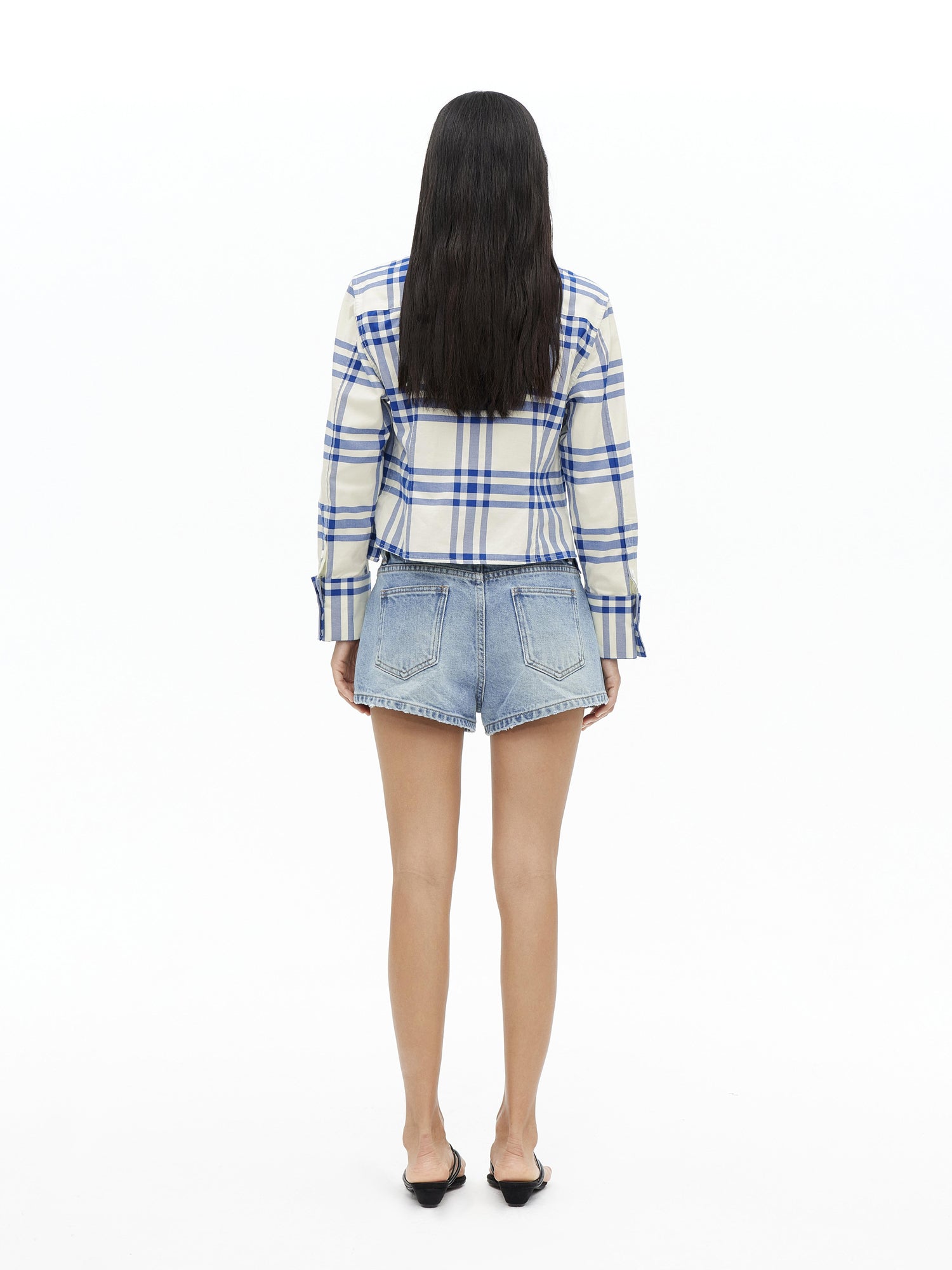 AFTADAWN Classic Blue And White Check Oversized Long Sleeve Shirt