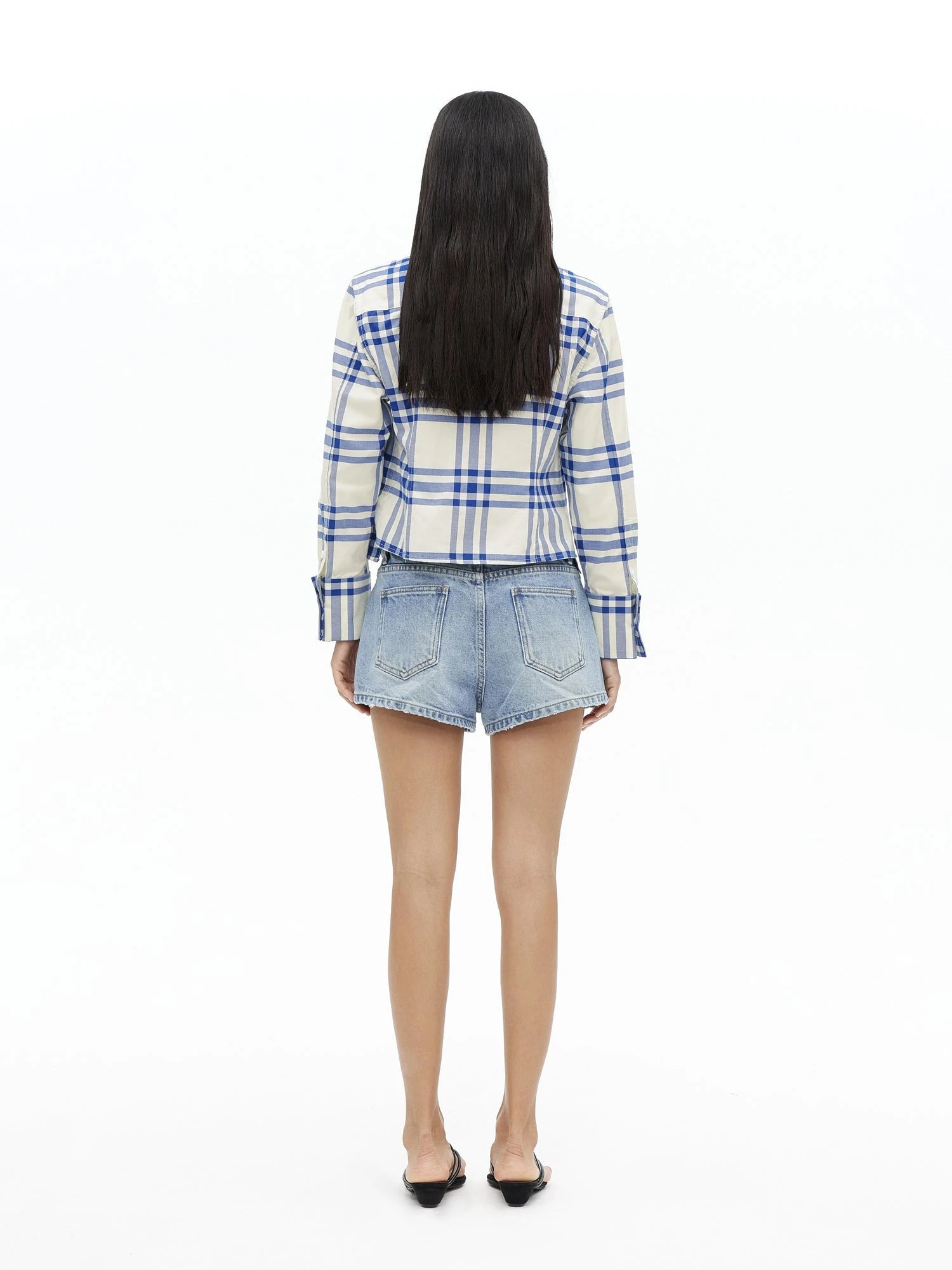 Classic Blue And White Check Oversized Long Sleeve Shirt