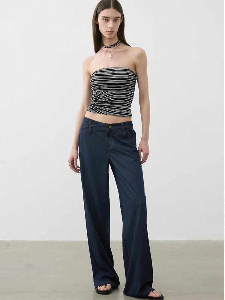 AFTADAWN Classic Blue Embroidered Low Waist Draped Women&