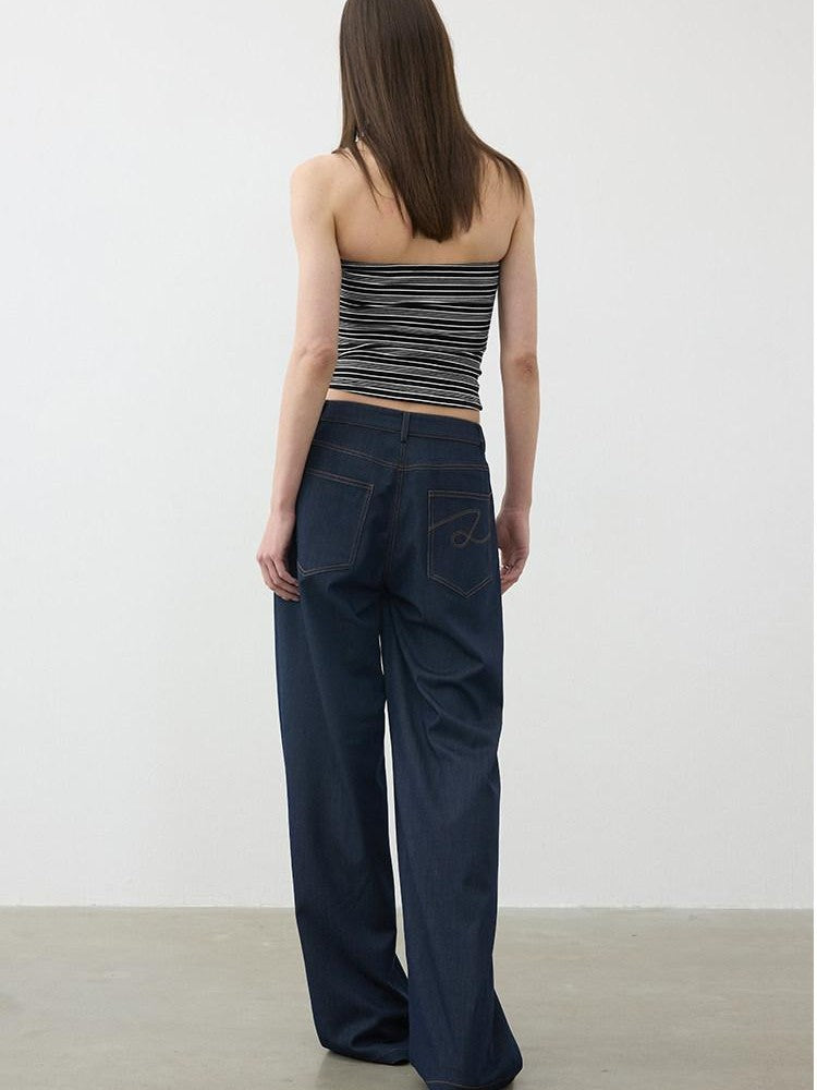 AFTADAWN Classic Blue Embroidered Low Waist Draped Women&