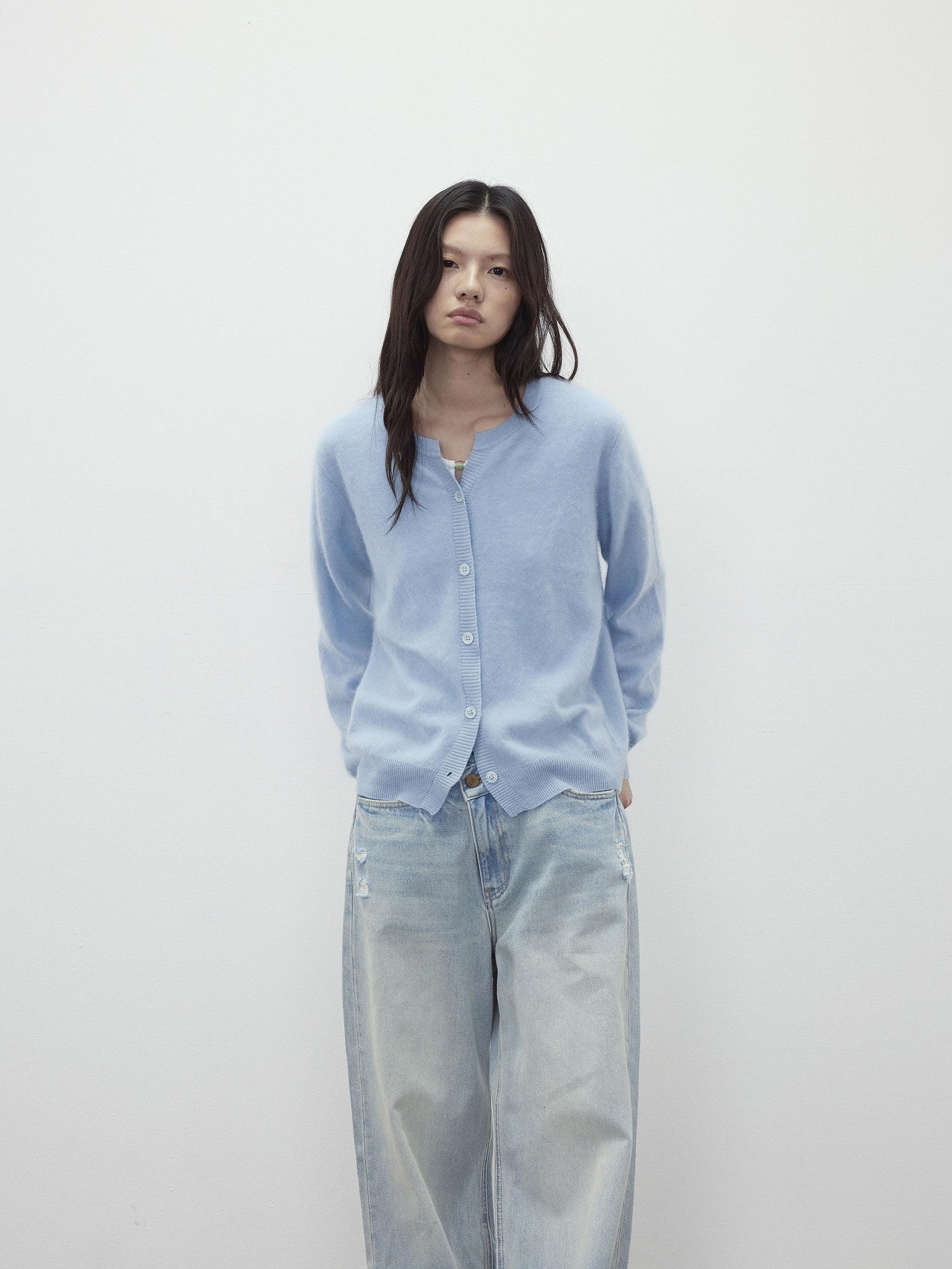 AFTADAWN Cloud Soft V-neck Single Row Buttons Relaxed Women&